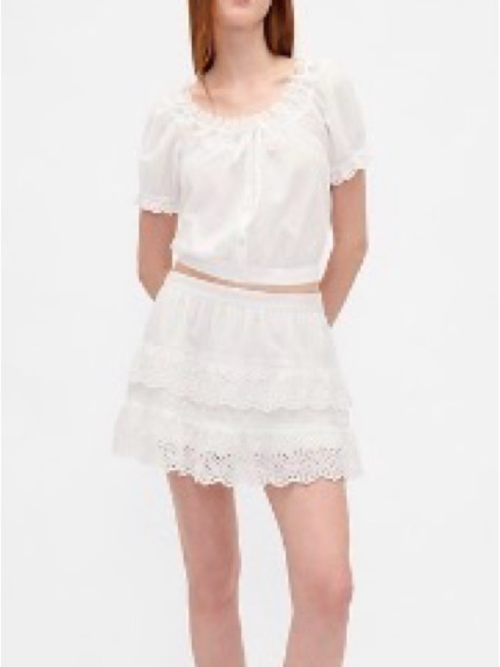 GAP White Eyelet Tiered Mini Skirt and Top